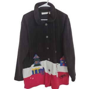 Vintage Studio Works Christmas Cardigan Sweater Lightweight Jacket Size 1X‎